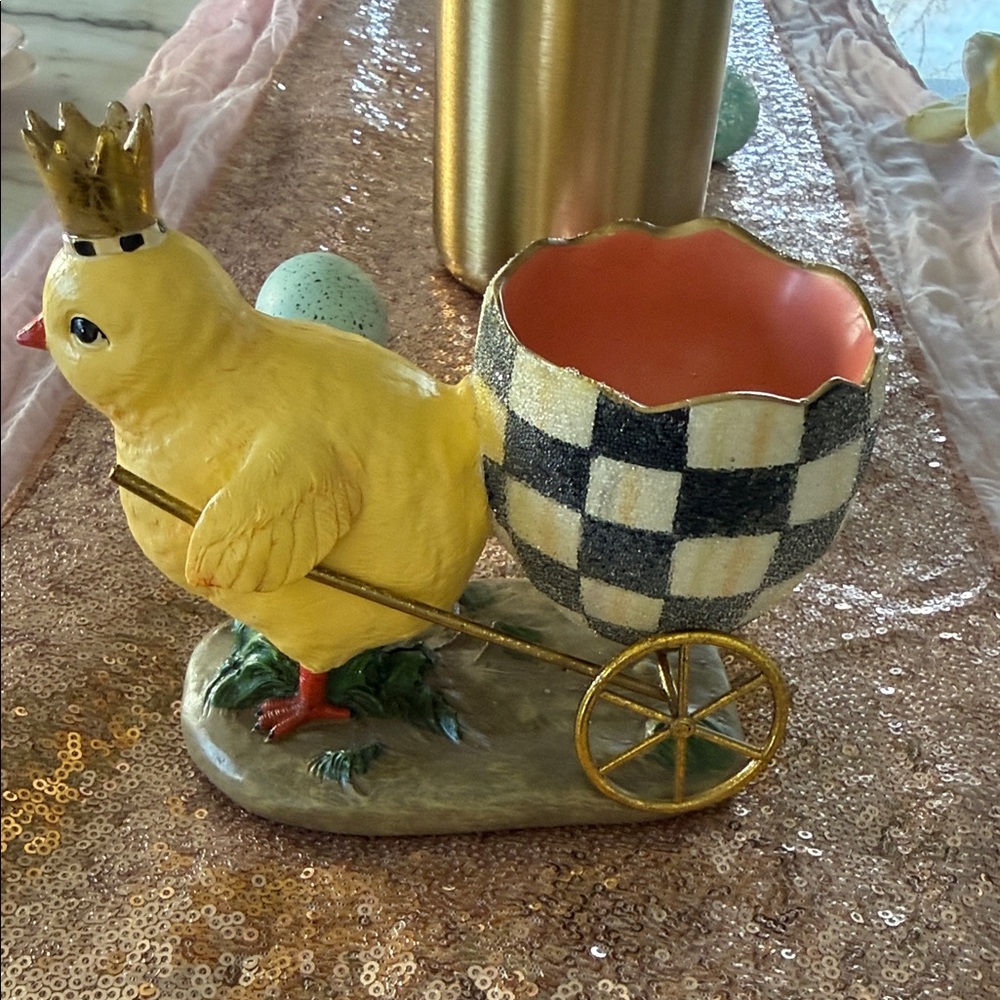MacKenzie-Childs Yellow Chick with Checkered Egg Cart